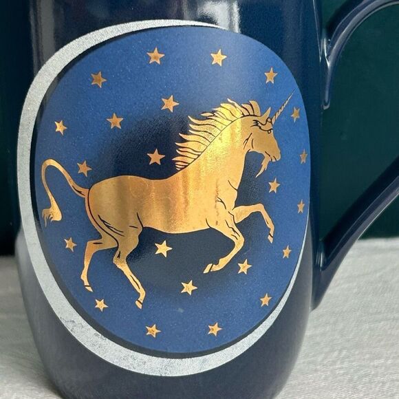 Otagiri Unicorn Crescent Moon and Stars Gold Blue Vintage Coffee Cup Japan - Picture 2 of 6